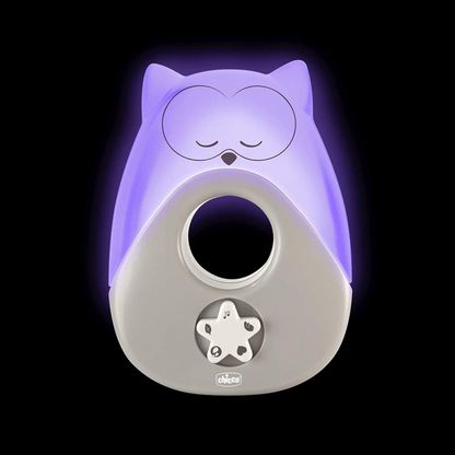 CHICCO Sweet Lights lampă de veghe cu melodii și sunete BUFNIȚĂ 13,5 x 18 cm