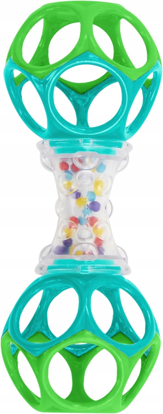 BRIGHT STARTS Oball Shaker gryzak chwytak z grzechotką 14,5 cm, zielono-turkusowy gryzak silikonowy dla niemowląt