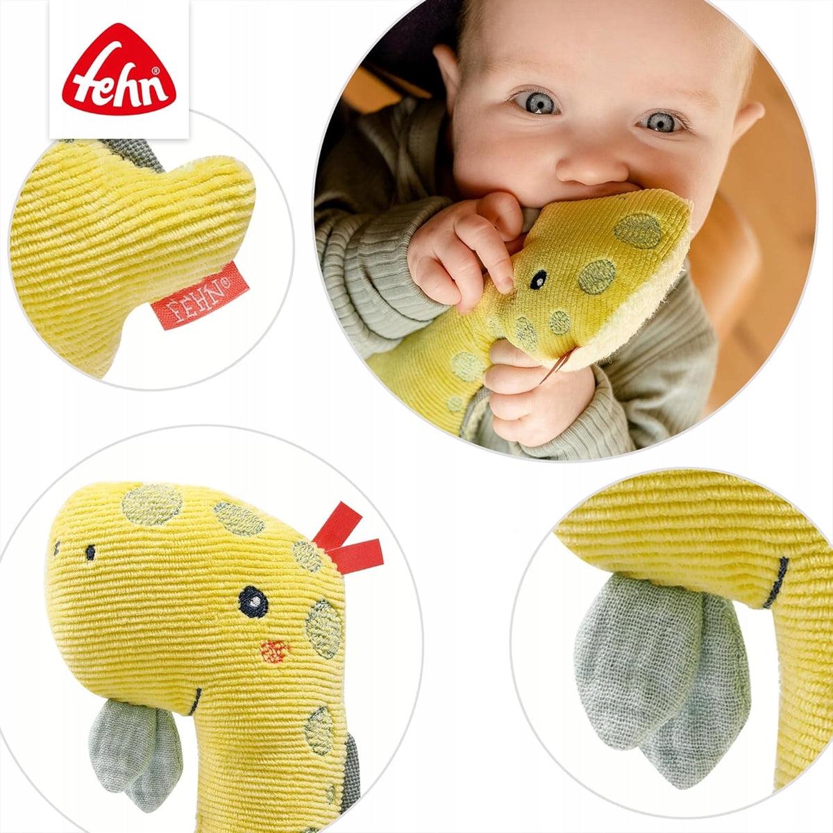 FEHN Βελούδινο παιχνίδι DINO με κουδουνίστρα και squeaker 17,5 εκ.