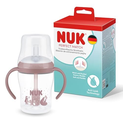 NUK Perfect Match kubek treningowy 150 ml od 8 mies. różowy, z miękką słomką i antypoślizgowymi uchwytami