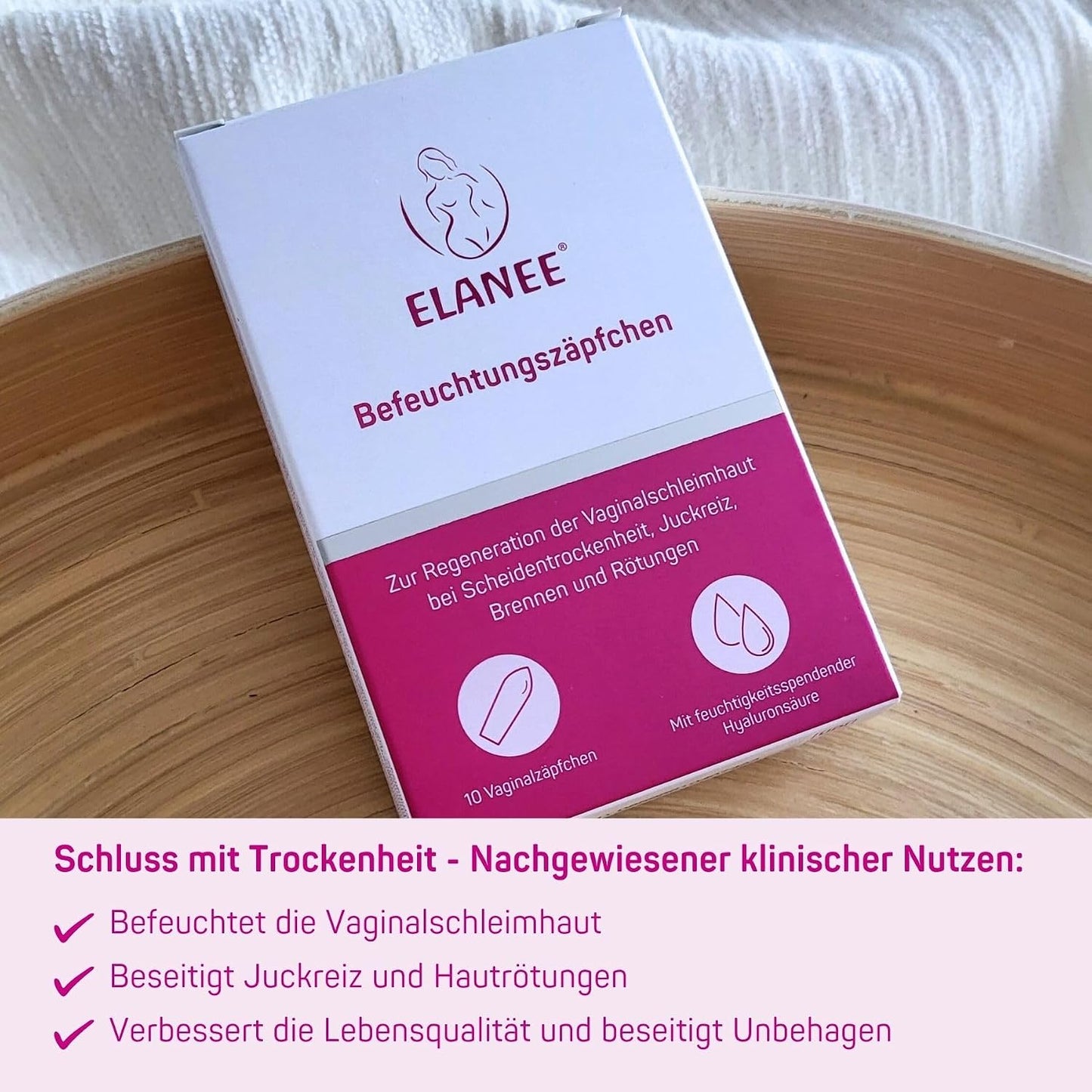 ELANEE feuchtigkeitsspendende Vaginalzäpfchen ohne Hormone x10