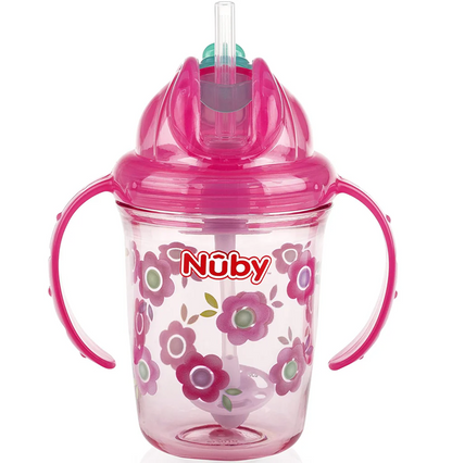 NUBY Flip-it Cup ποτήρι με καλαμάκι κατά του διαρροών 12 m+ 240 ml