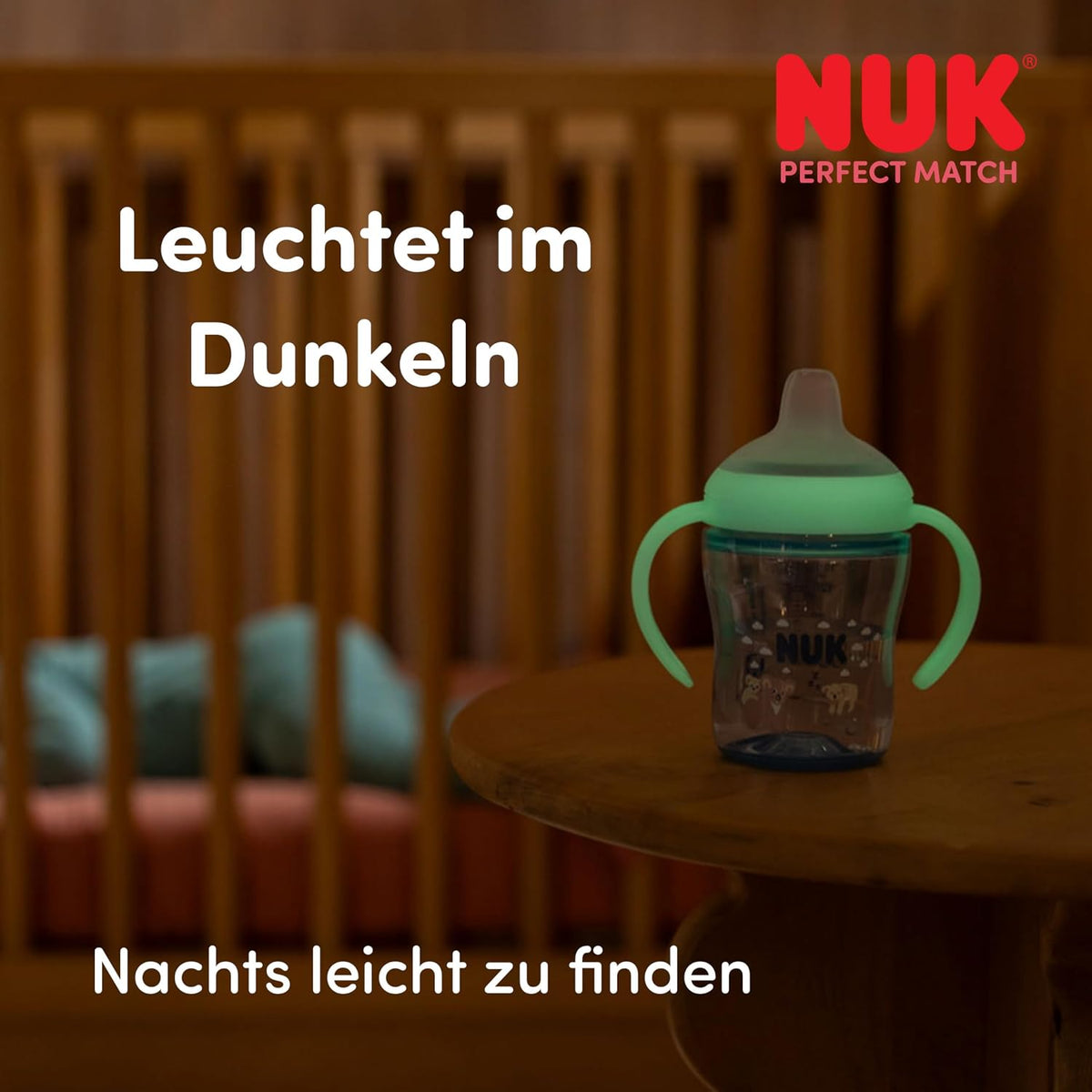 NUK Perfect Match kubek niekapek 150ml 6m+ ŚWIECI W CIEMNOŚCI, świeci w nocy i ułatwia znalezienie