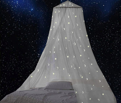GLOW BED moskitiera do łóżeczka, baldachimu z fluorescencyjnymi gwiazdkami