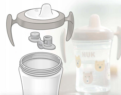 NUK Trainer Cup KUBEK NIEKAPEK lew i zebra 6 m+ 230 ml, niebiesko-zielony kubek niekapek z uchwytami