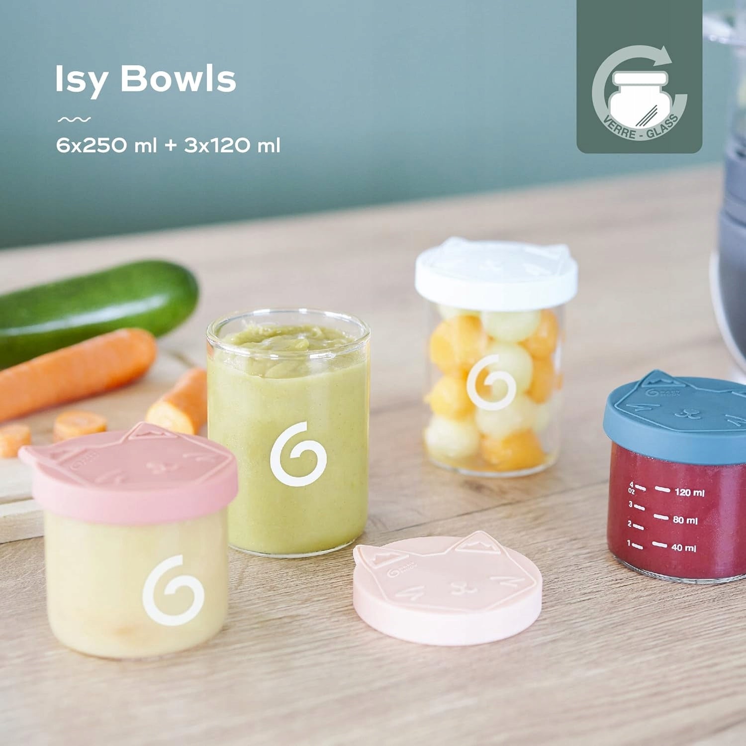 BABYMOOV ISY BOWLS pojemniki SZKLANE 6x250 3x120