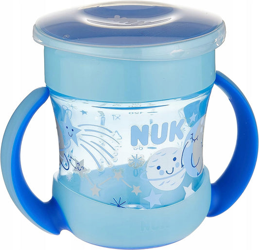 NUK Mini Magic Cup ŚWIECĄCY KUBEK NIEKAPEK 160 ml niebieski kubek z uchwytami i pokrywką
