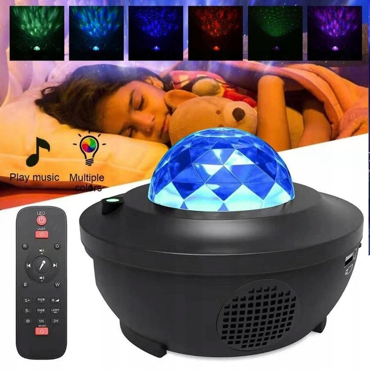 VOKSUN LED Bluetooth projektor gwiazd + pilot, czarny projektor LED z efektem zorzy i kolorowym światłem