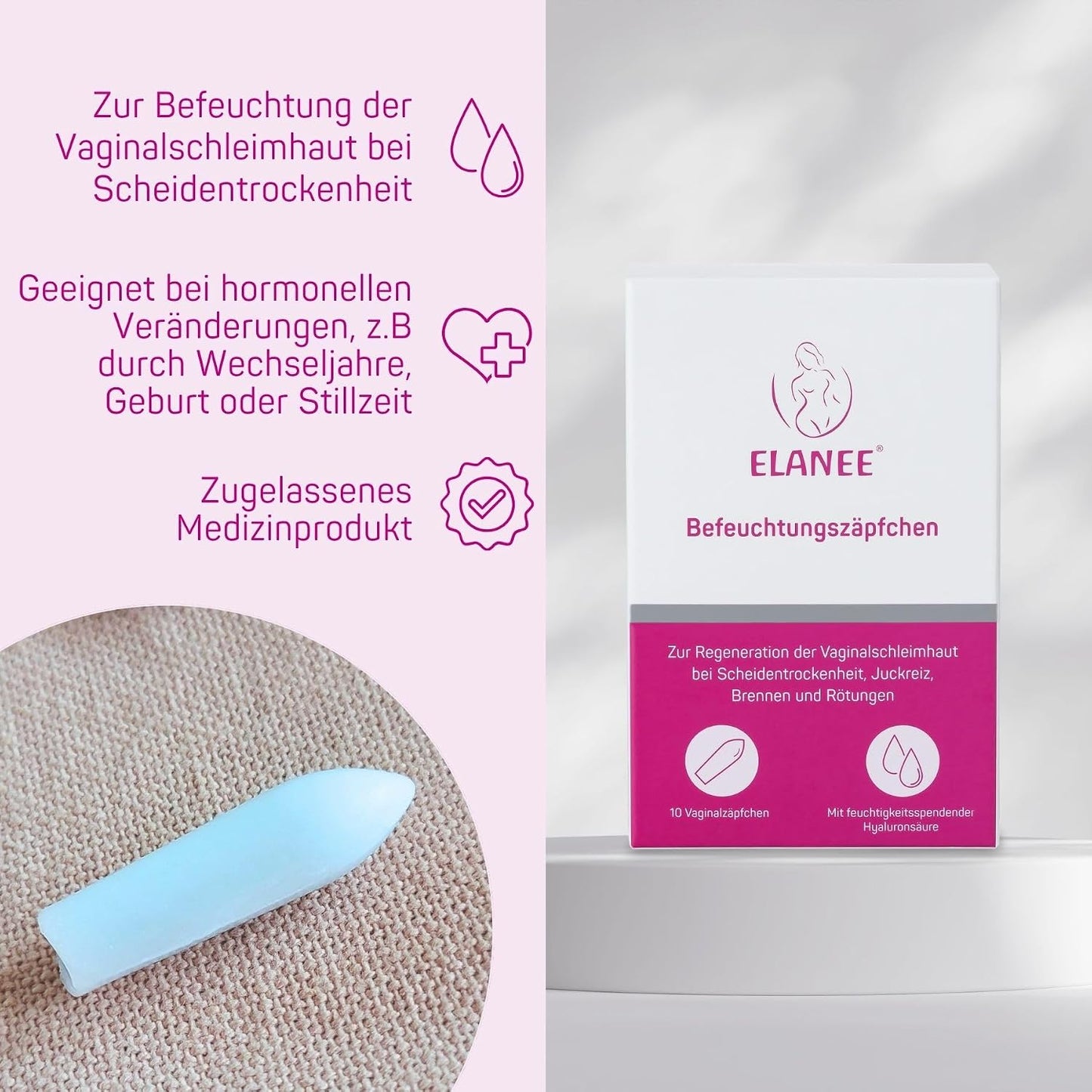 ELANEE feuchtigkeitsspendende Vaginalzäpfchen ohne Hormone x10