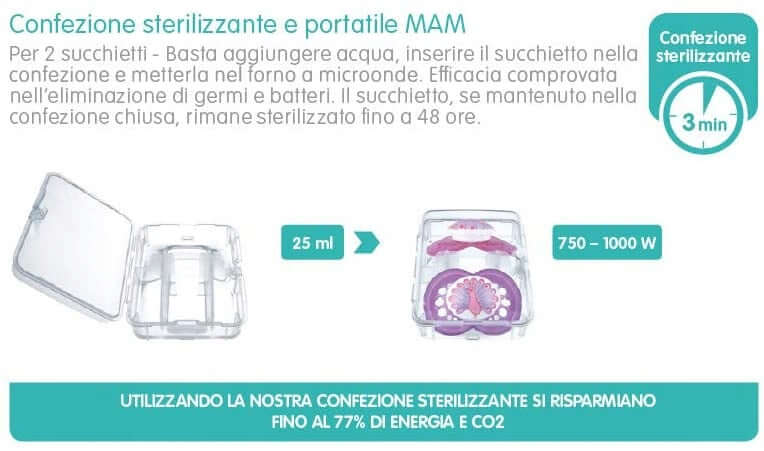 MAM ORIGINAL smoczek uspokajający x2 0-6m +box, etui do sterylizacji w mikrofali, 3 min
