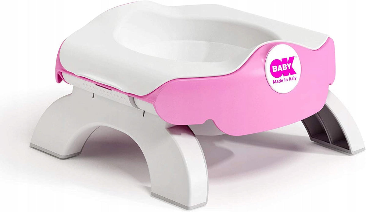 OK BABY 3W1 Nocnik Turystyczny Nakładka + worki, różowo-biały nocnik i nakładka 3w1 dla dzieci 15 m+