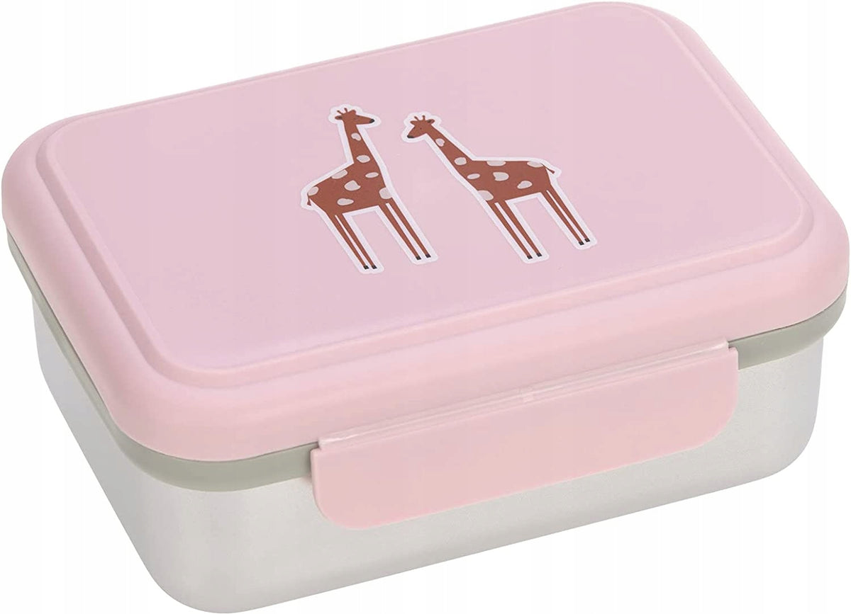 LASSIG Adventure PUDEŁKO ŚNIADANIOWE stal nierdz. różowe z żyrafami, stal nierdzewna, do szkoły i wycieczek