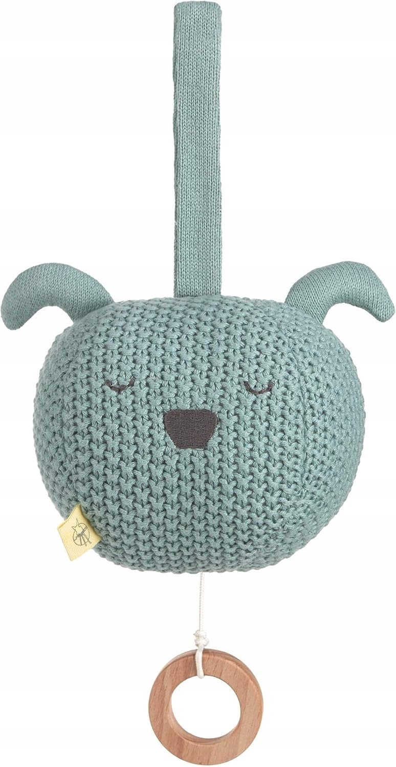 LASSIG Little Chums jucărie de pluș tricotată cu cutie muzicală CÂINE