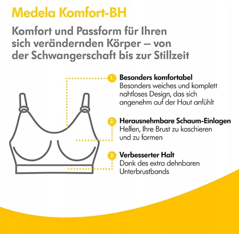 MEDELA biustonosz do karmienia KOMFORT +wkładki M – bezszwowy, wygodny biustonosz ciążowy i do karmienia, biały