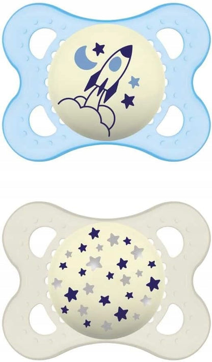 MAM ORIGINAL NIGHT smoczek uspokajający x2 2-6m KAUCZUK, świecący w ciemności, ortodontyczny