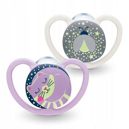NUK Space Night suzetă silicon x2 0-6msc + cutie
