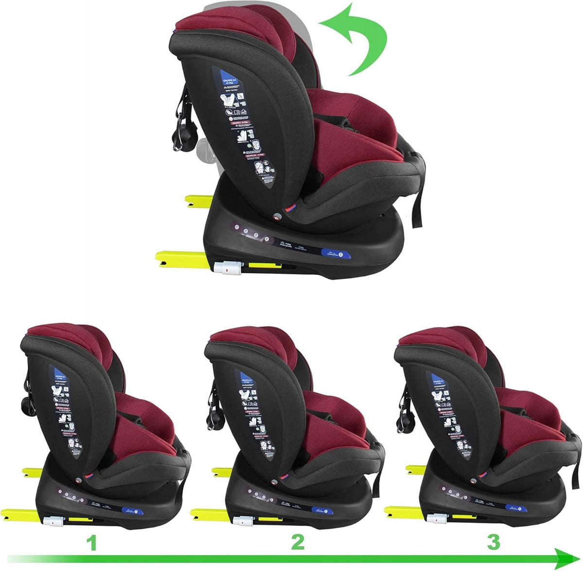 XOMAX S64 fotelik samochodowy obrót 360 gr 0/1/2/3 ISOFIX, montaż tyłem i przodem