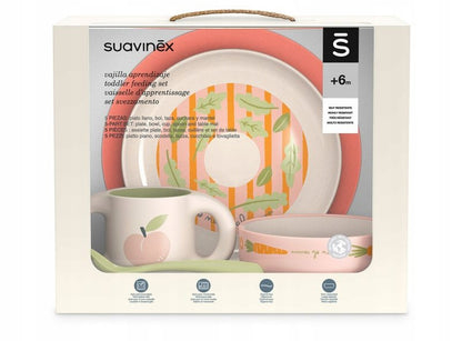 SUAVINEX Go Natural zestaw naczyń 5el. 6m+ 5-częściowy zestaw naczyń dla dzieci BPA i BPS free
