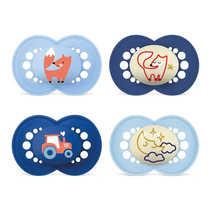 MAM Original Day&Night silicone pacifiers x4, 16m+ GLOW-IN-THE-DARK