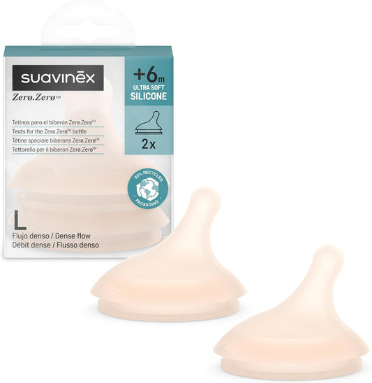 SUAVINEX Zero Zero smoczek do butelki (L) gęste płyny 6m+ x2