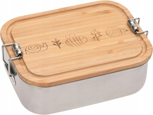 LASSIG Garden Explorer oceľovo-bambusový desiatový box 12,7 × 17,5 cm