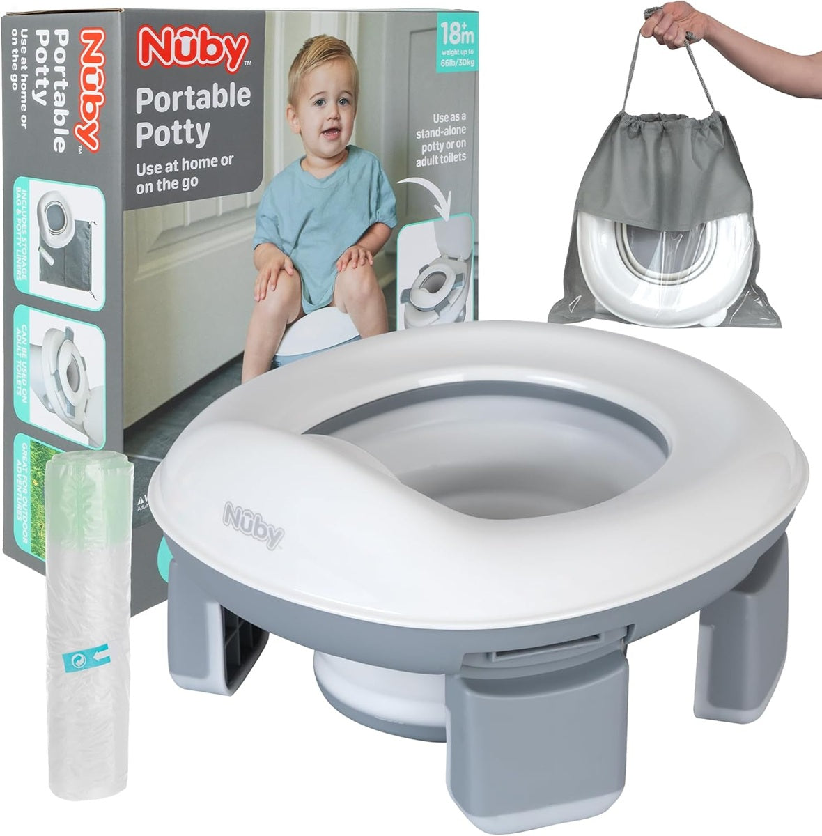 NUBY oliță de călătorie 3 în 1, reductor pentru toaletă + pungi 18 luni+