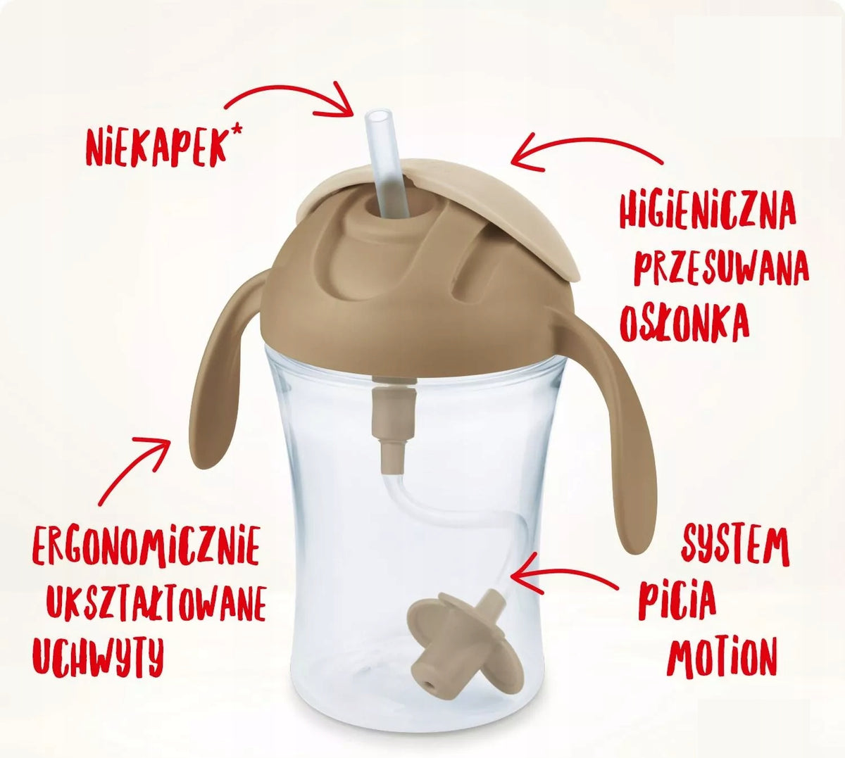 NUK Motion Cup NIEKAPEK z elastyczną słomką 8 m+ żółto-biały kubek niekapek z ergonomicznymi uchwytami