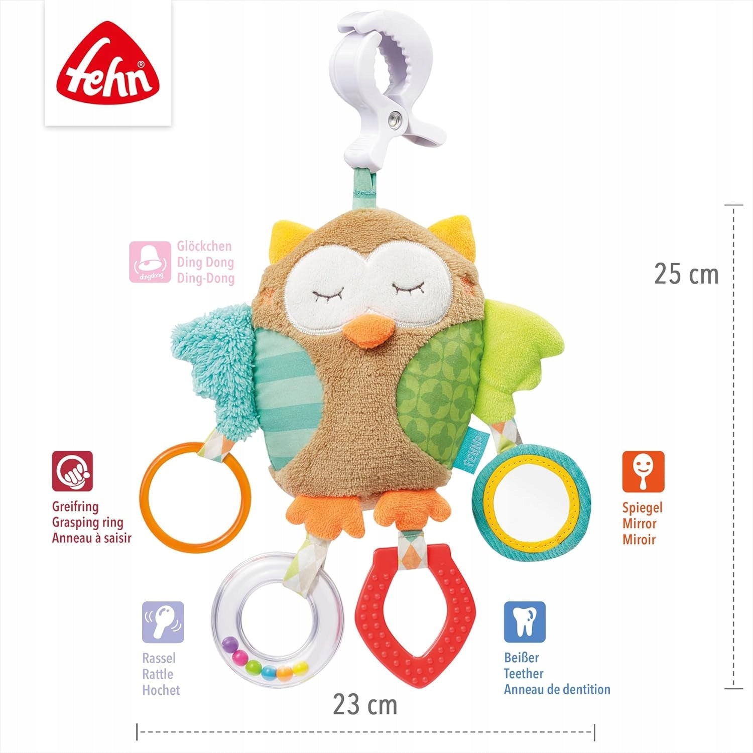 FEHN Śpiący Las zawieszka z grzechotką i chwytakiem do wózka, fotelika
