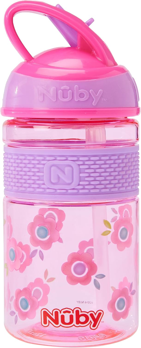 NUBY Παγούρι με Καλαμάκι Tritan Σκληρό Ποτήρι με Καλαμάκι 3 μηνών+ 360 ml ΛΟΥΛΟΥΔΙΑ