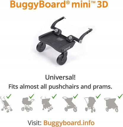 LASCAL Buggy Board Mini DOSTAWKA uniwersalna 22kg czarna do wózka, uniwersalna dostawka dla dziecka 2-5 lat