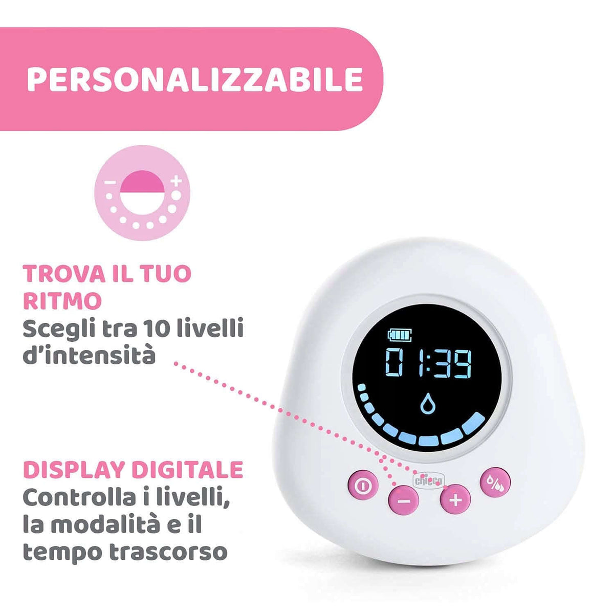 CHICCO NaturallyMe LAKTATOR elektryczny z wyświetlaczem cyfrowym i 10 poziomami intensywności