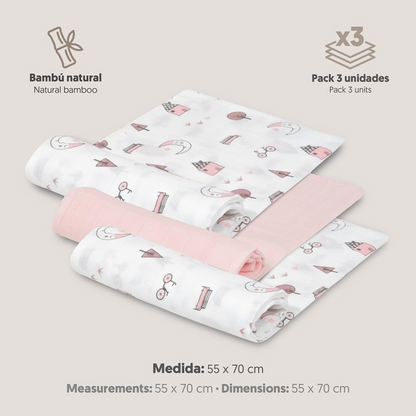 INTERBABY otulacze muślinowe x3 bambus bawełna 55x70cm