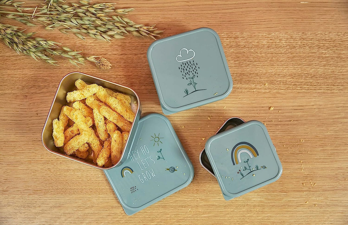 LASSIG Snackbox stalowe PUDEŁKA NA PRZEKĄSKI x2, zielone pudełka na przekąski ze stali nierdzewnej