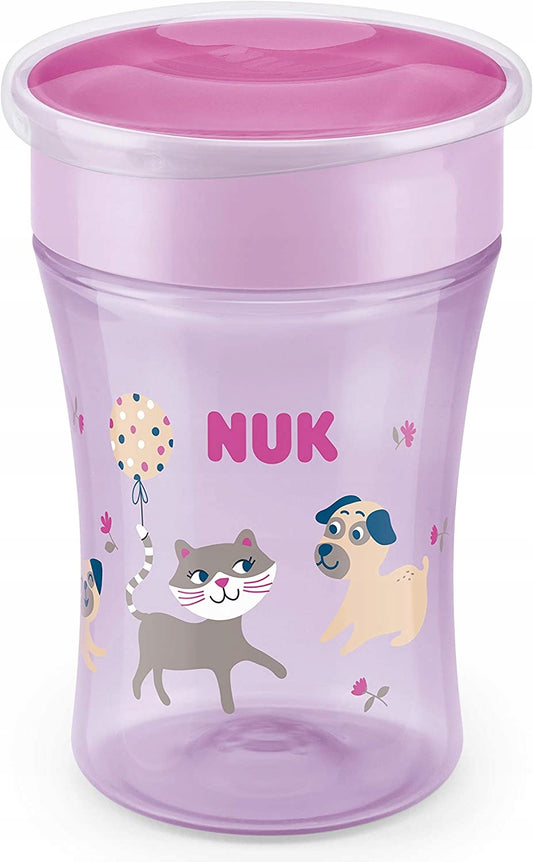 NUK Magic Cup KUBEK NIEKAPEK ustnik 360, fioletowy kubek 230 ml z pokrywką i motywem zwierząt