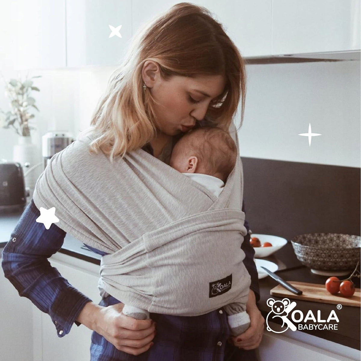 KOALA BABYCARE chusta do noszenia dziecka 2w1 beżowa, wygodne nosidełko dla noworodka w domu