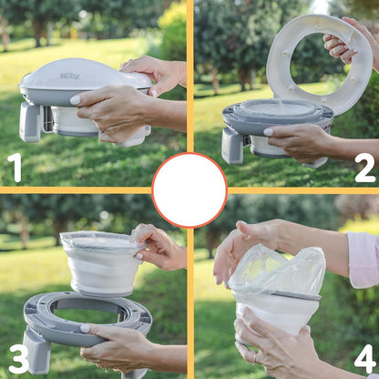 NUBY oliță de călătorie 3 în 1, reductor pentru toaletă + pungi 18 luni+