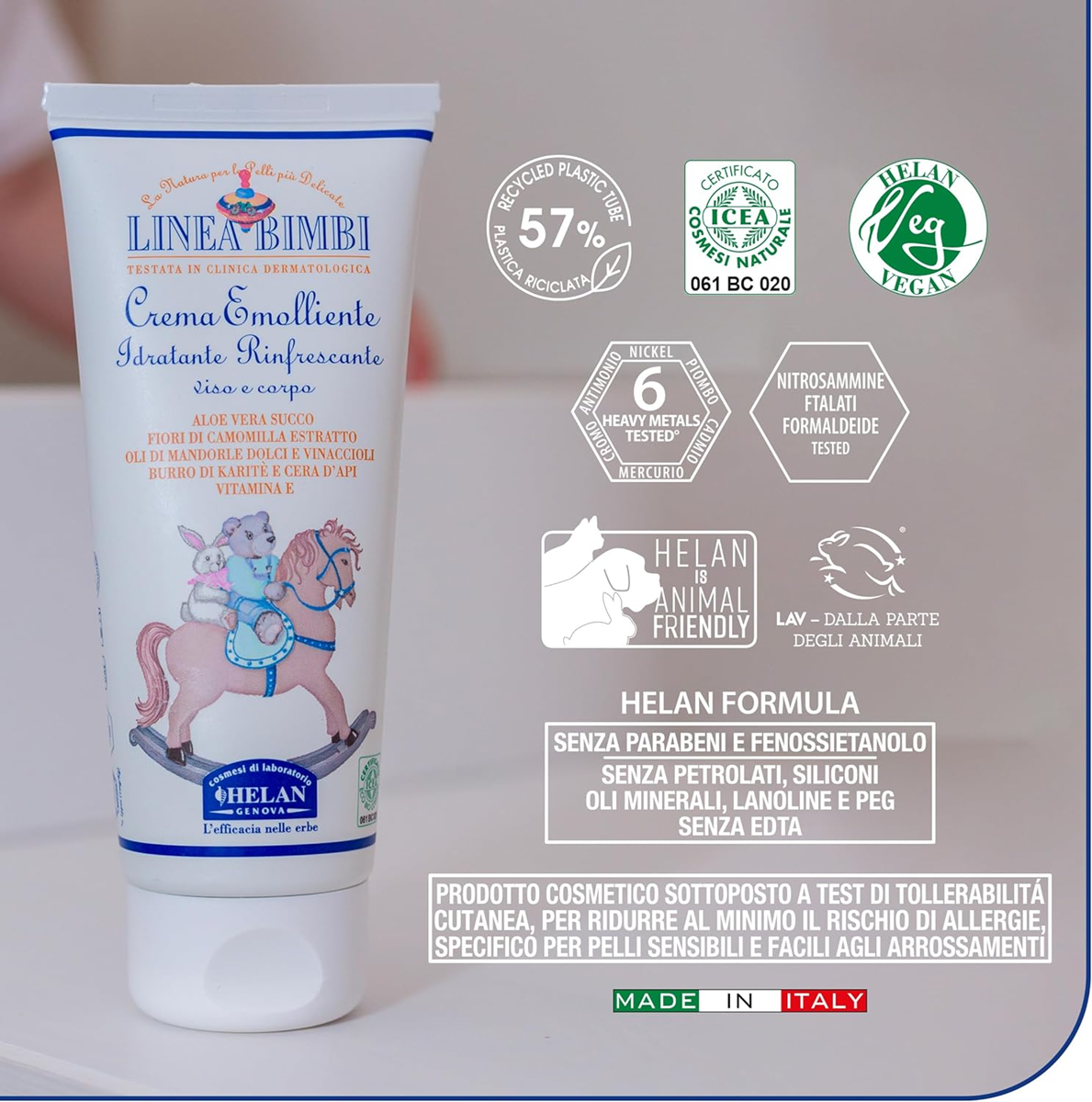 HELAN Linea Bimbi Ενυδατική και προστατευτική κρέμα για το σώμα και το πρόσωπο του μωρού 100 ml