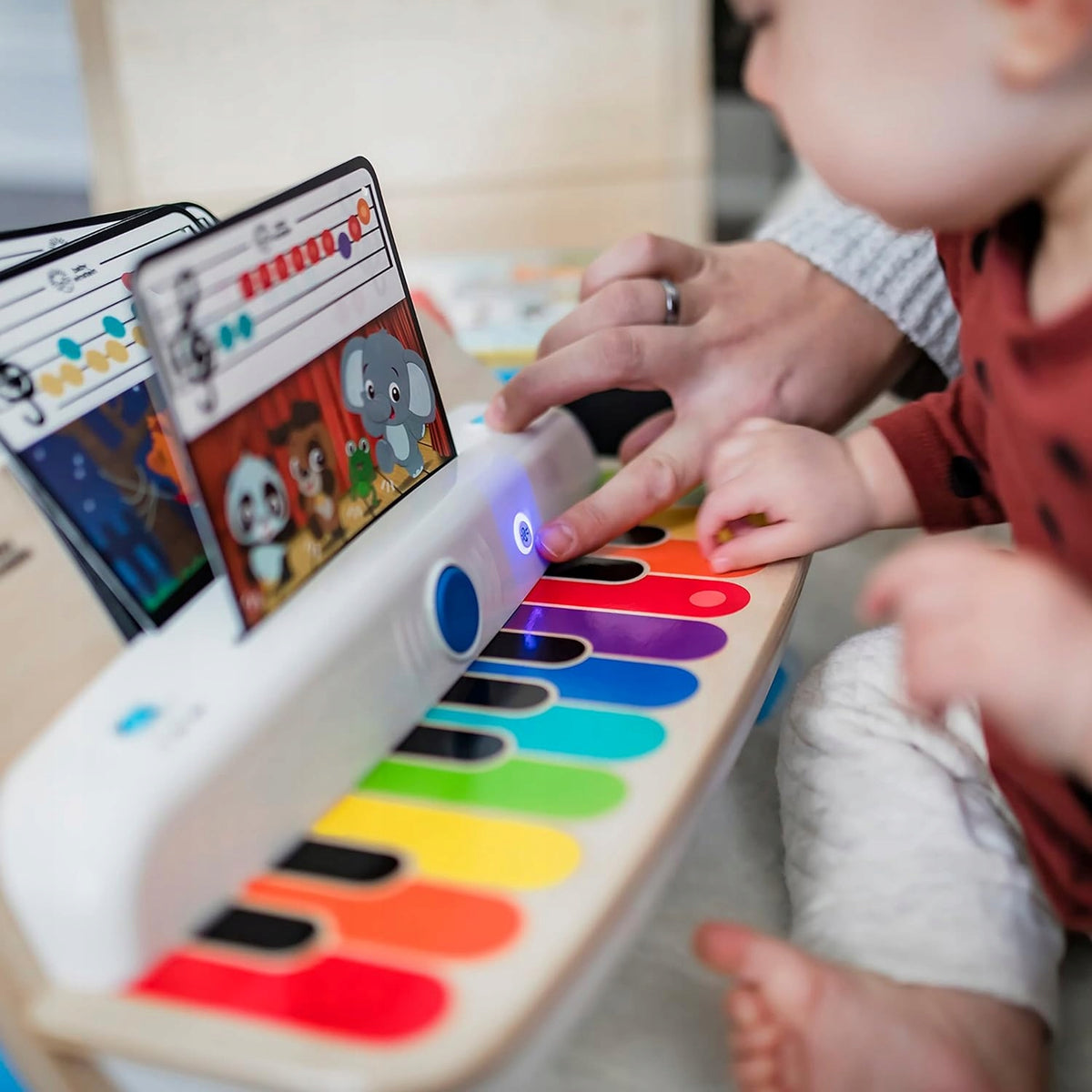 HAPE BABY EINSTEIN drewniane pianinko dotykowe bez kart muzycznych, kolorowe pianinko sensoryczne dla dzieci 6 m+