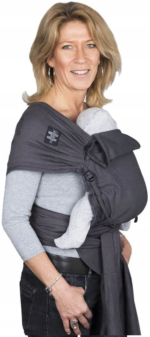 HOPPEDIZ hop-tye nosidełko ergonomiczne, szare mei-tai z kapturem, noszenie dziecka przodem do rodzica