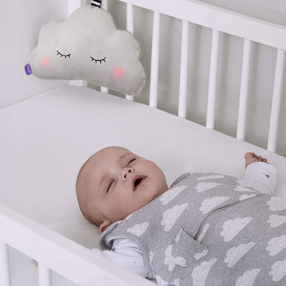 SNUZcloud chmurka USYPIACZ szum BICIE serca, szary przytulak do snu dla niemowląt w łóżeczku