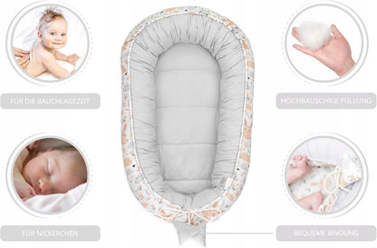 TOTSY BABY kokon niemowlęcy gniazdo 90 x 50, miękki leżaczek dla niemowląt z grubą krawędzią i wygodnym wiązaniem