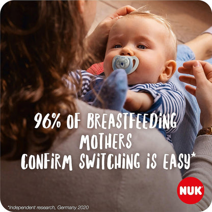 NUK STAR Day & Nightsoother x2, storage boxage 0-6 monthsBlue and greensiliconeBPA and BPS freeSHIPPING