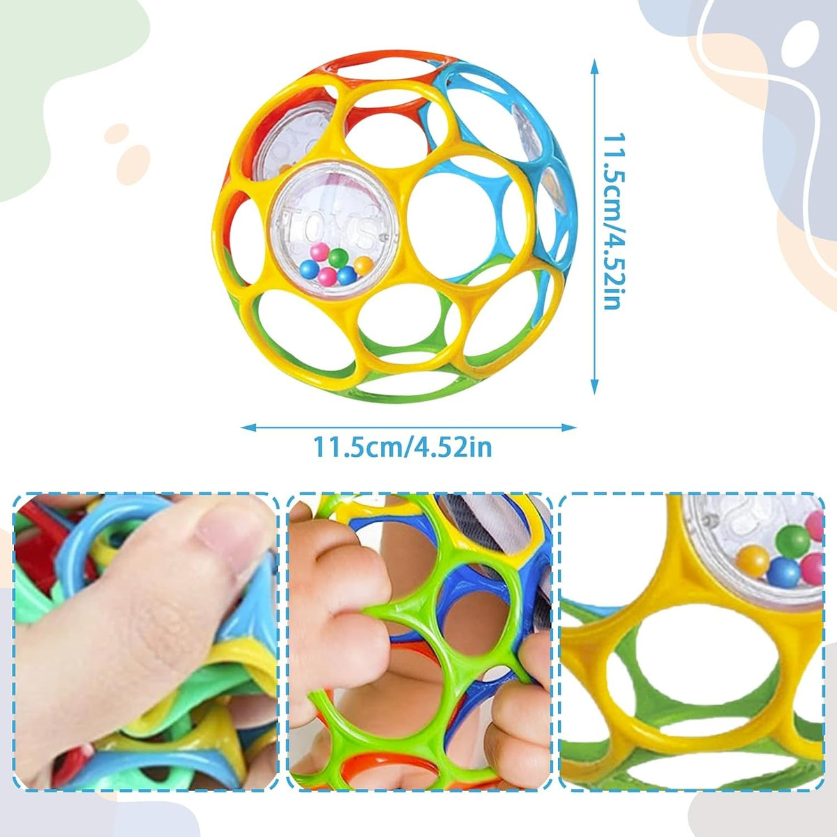 KIKUO Classic Ball μασητικό-λαβή σε σχήμα μπάλας με κουδουνίστρες 11,5 cm