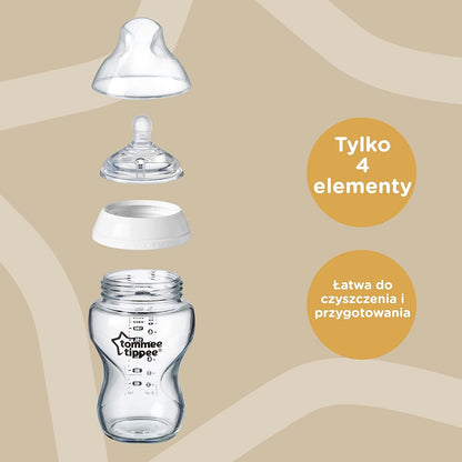 TOMMEE TIPPEE zestaw startowy butelek ANTI-COLIC, butelka 260 ml z 4 elementami i smoczkiem dla noworodka