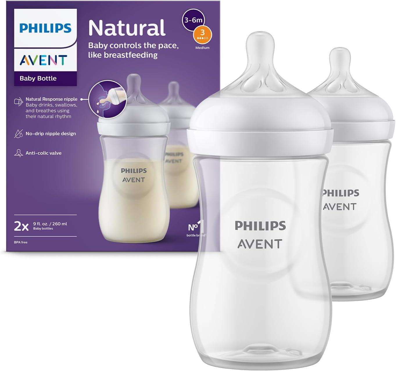 PHILIPS AVENT Natural RESPONSE butelka 260 ml 1msc+ x2