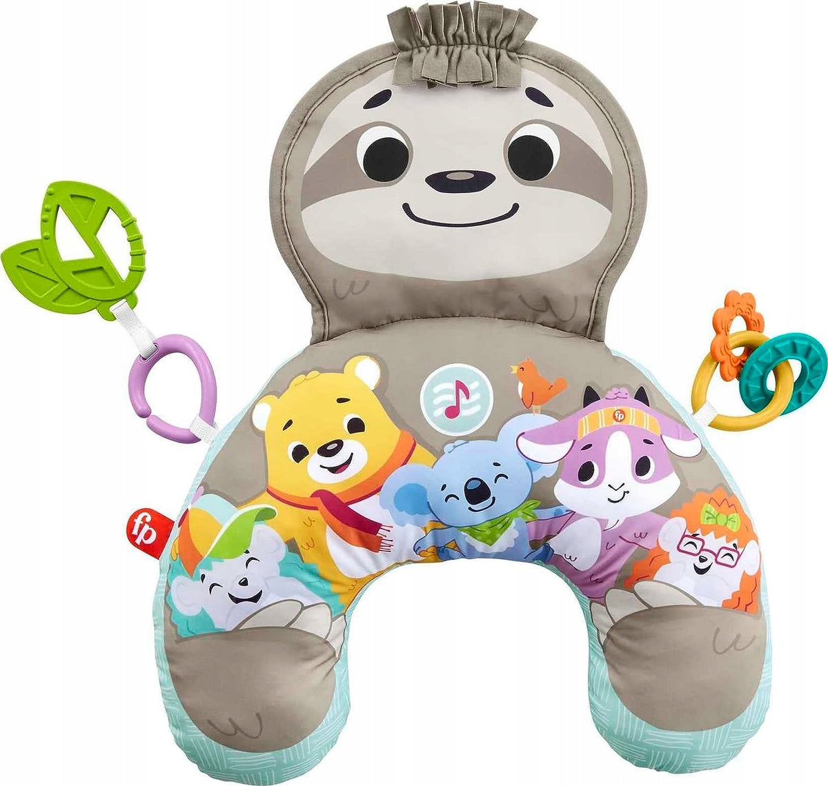 FISHER-PRICE poduszka do zabawy na brzuszku LENIWIEC wibracje + muzyka dla niemowląt, z zawieszkami i kolorowymi zwierzątkami