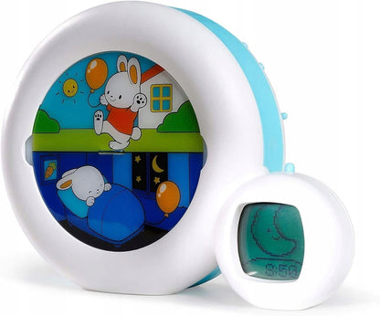 PABOBO Kid'Sleep Moon 3w1 budzik treningowy z lampką nocną i zegarem, biało-turkusowy, dla dzieci 3+