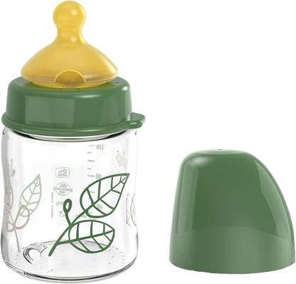 NIP Cherry Green γυάλινο μπιμπερό με θηλή από λάτεξ μέγεθος S 120 ml