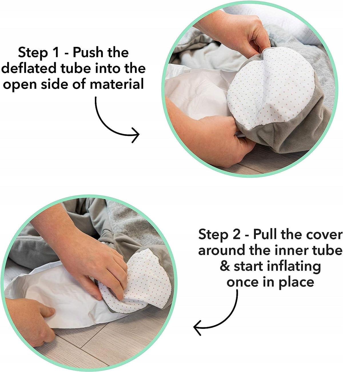 NUBY SIT-ME-UP siedzisko dla niemowląt, instrukcja montażu i pompowania siedziska z rurą powietrzną