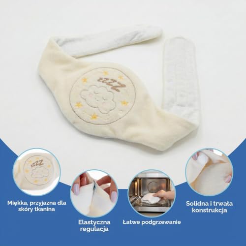 Grafika pasa Babyjem z haftowaną chmurką i zbliżeniami tkaniny, zapięcia oraz wkładu.